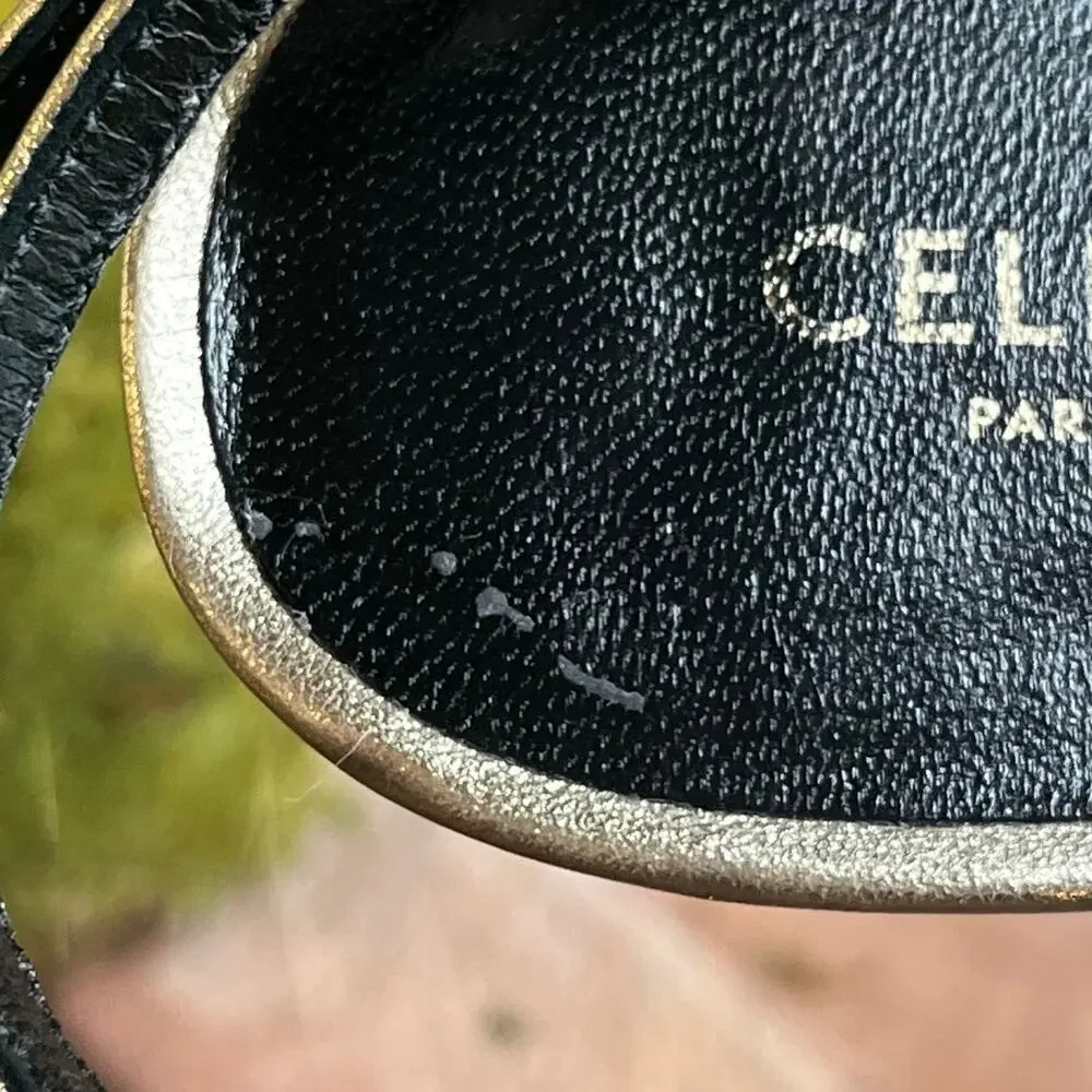 CELINE Metallic Gold/Silver Lambskin Triomphe Sandals SZ 36.5 (US 6.5) - Picture 10 of 11